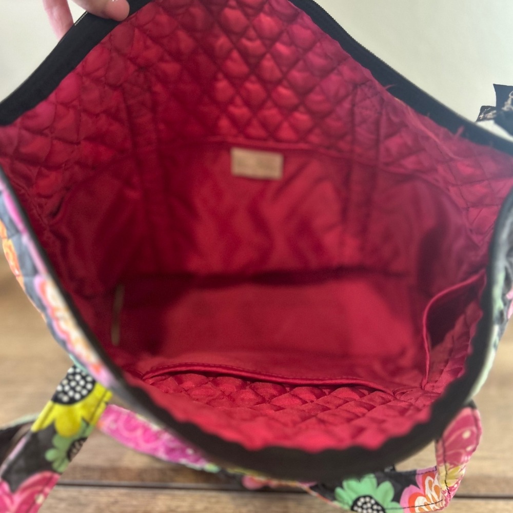 Vera Bradley Sierra Quilted Cotton Floral Tote Bag Grey Pink Orange Zip Shoulder - Picture 4 of 5